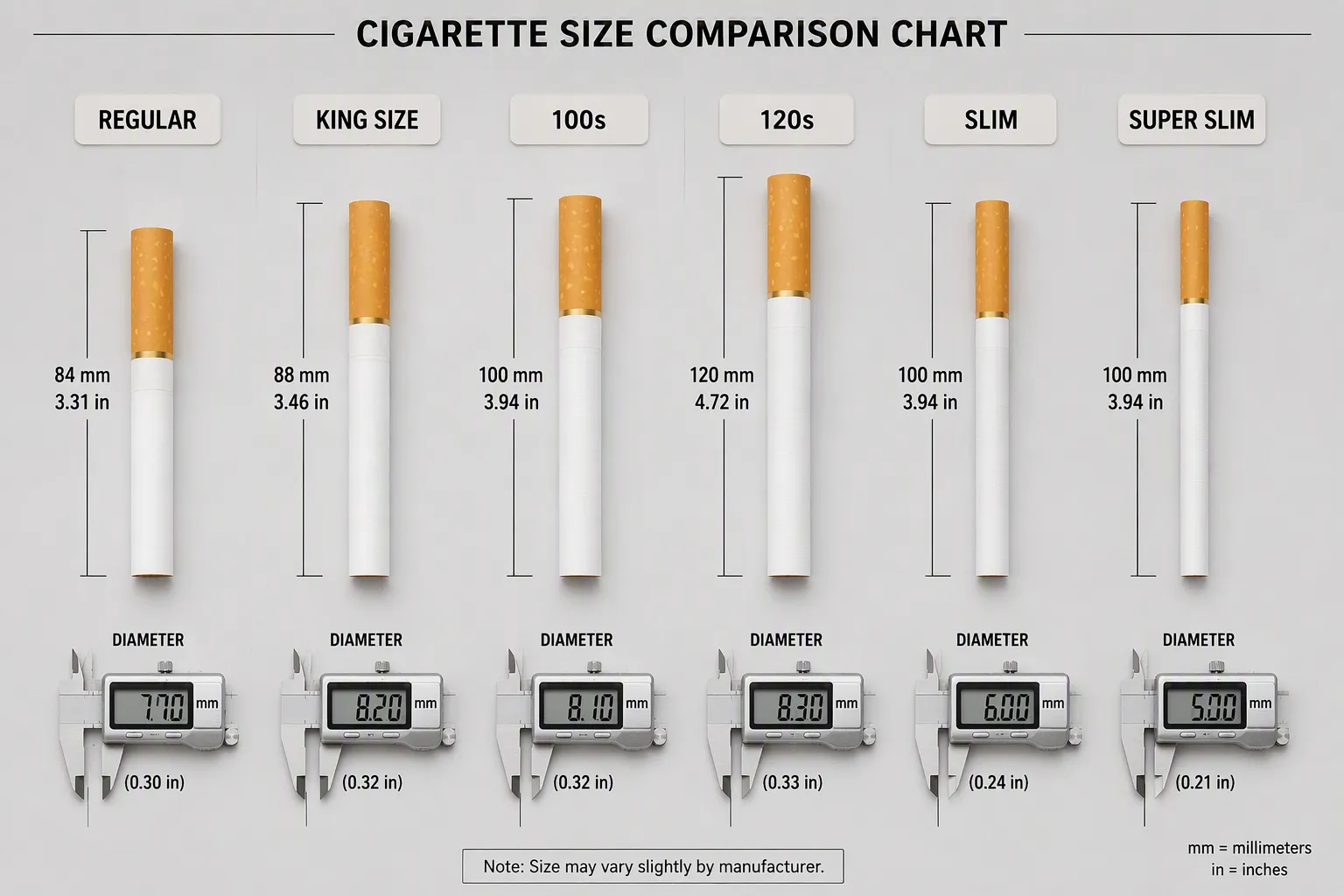 Cigarette Size Chart By Type